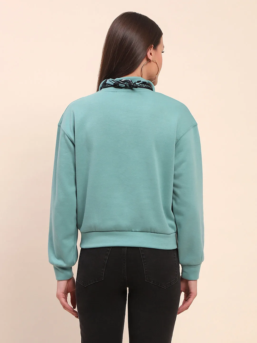 Camla Barcelona Cotton High Neck Sea Green Sweatshirt