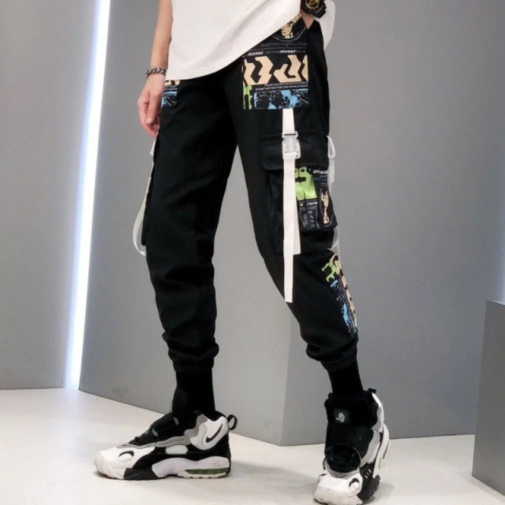 ContiNent 33 Joggers Cargo Pants for Men Casual Hip Hop Hit Color Pocket Male Trousers Sweatpants Streetwear Ribbons Techwear Pants