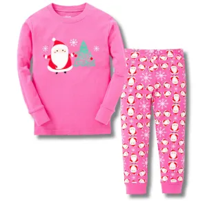 Kids Christmas Pyjamas - Pink Santa Tree