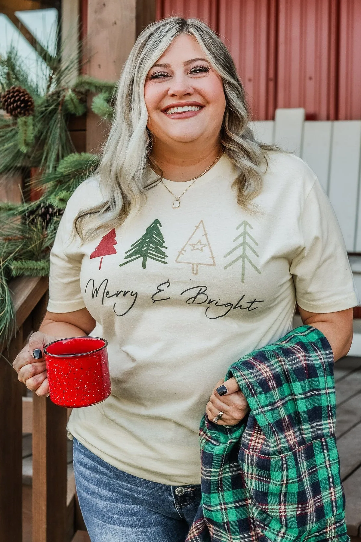 "Merry & Bright" Graphic Tee- Cream